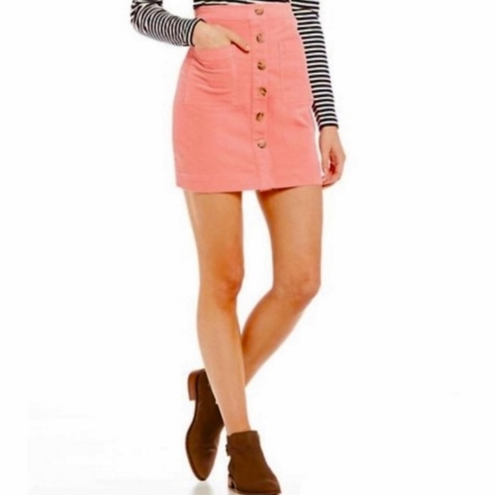 Cremieux Corduroy Button Up Pink Mini Skirt Size 10 NWT